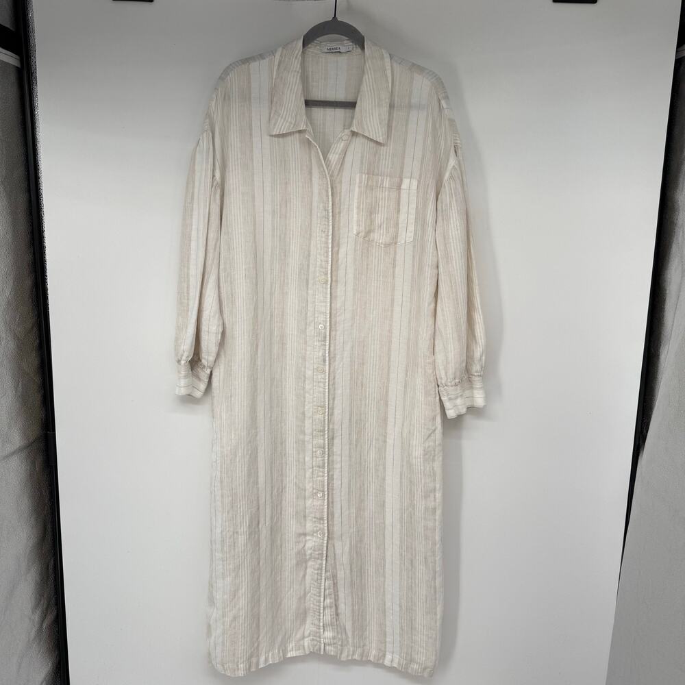 Light Cream Striped Midi Shirt Dress